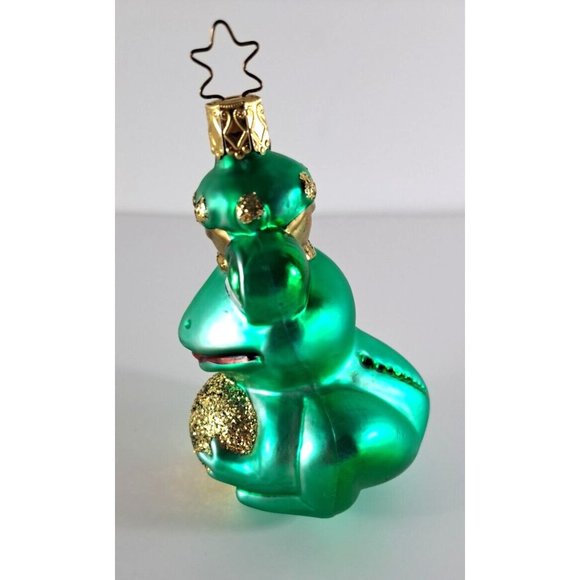 Blown Glass Inge Frog King Christmas Ornament Green Gold Crown Germany Retro - Picture 4 of 4